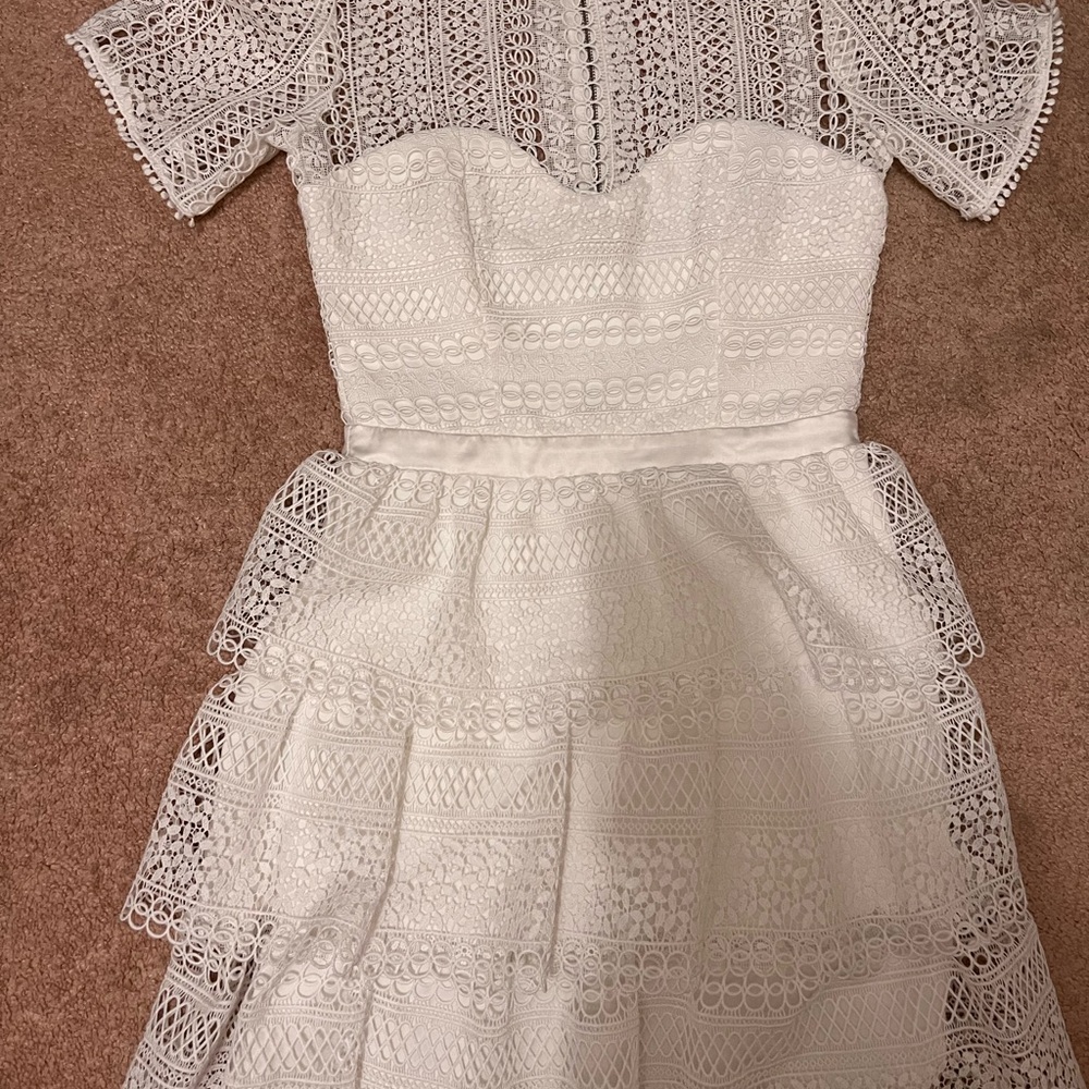 Bardot White Ruffled Tiered Sundress Sweetheart Neckline